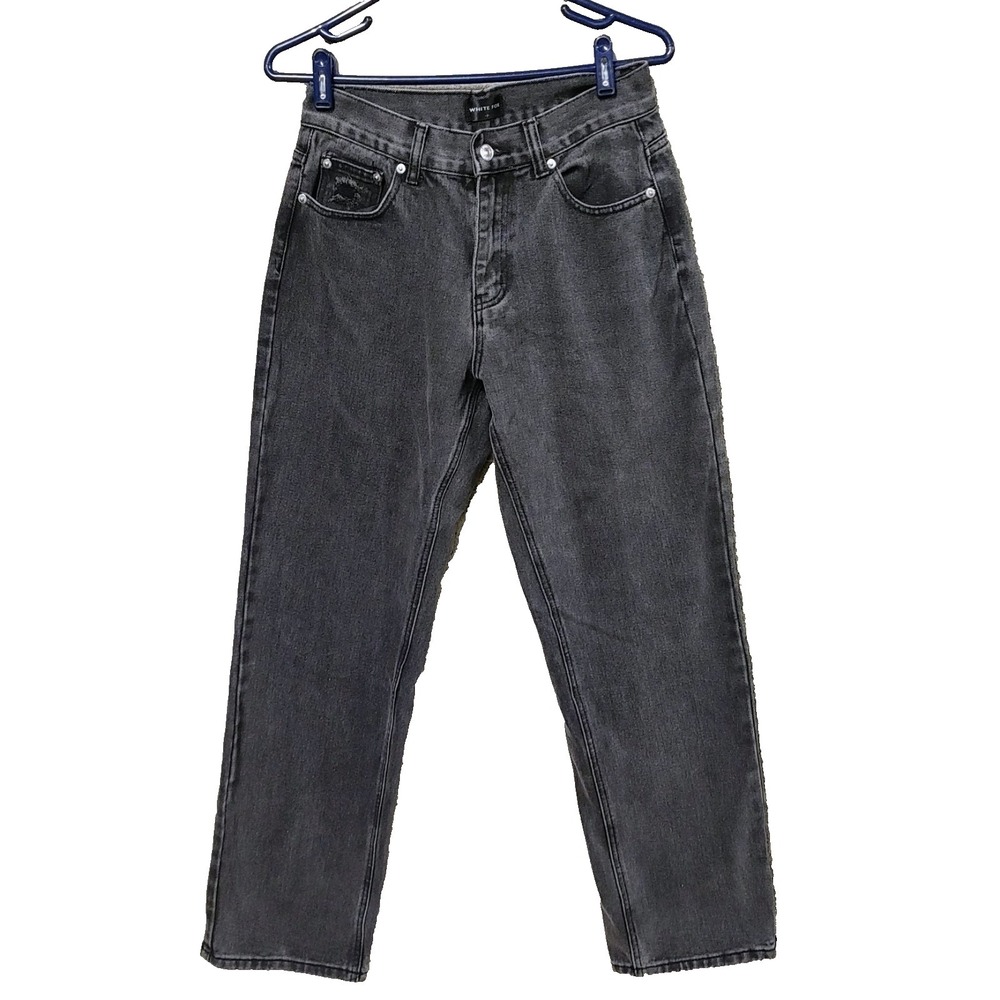 White Fox Jeans Womens S Baggy Straight Leg High Rise Faded Black Rigid Fit